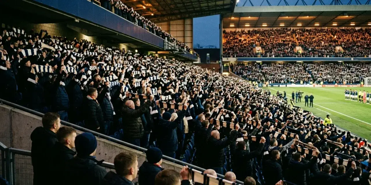 Tribune européenne remplie pendant l’hymne d’avant-match
