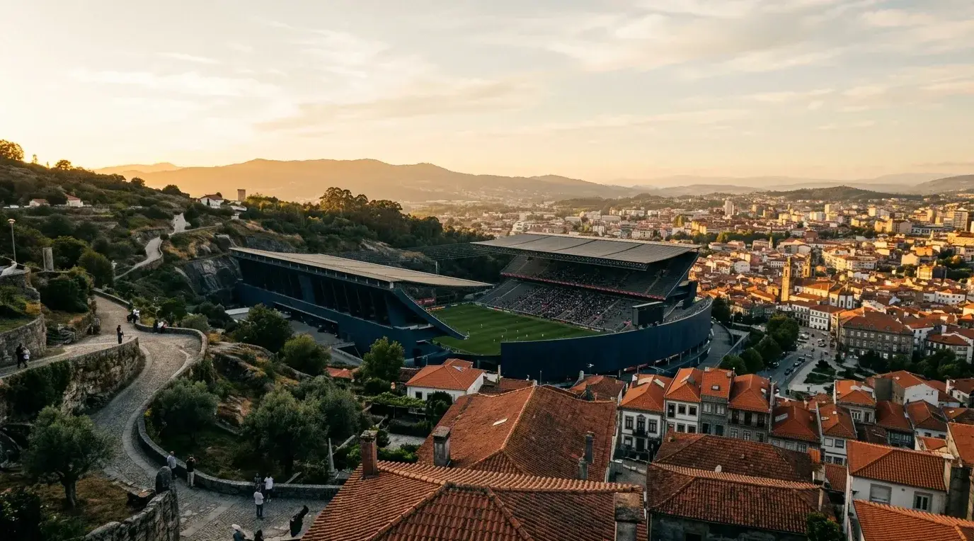 Stade portugais vu depuis les hauteurs de la ville