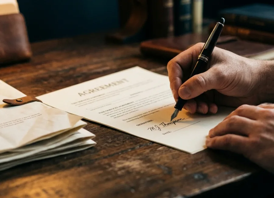 Signature d'un contrat, symbole des négociations de transfert