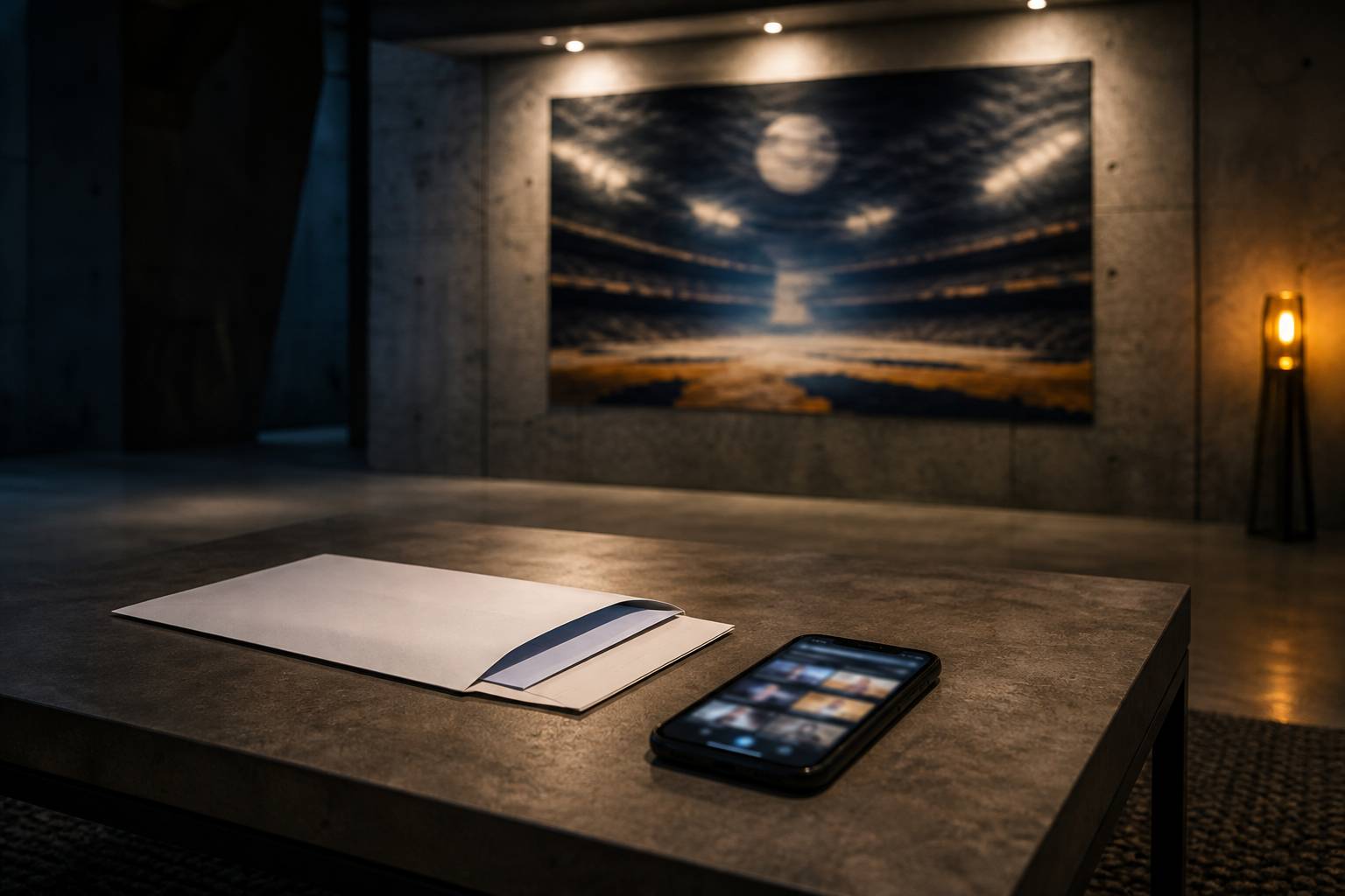 Enveloppe de documents et smartphone avec application de streaming sur une table