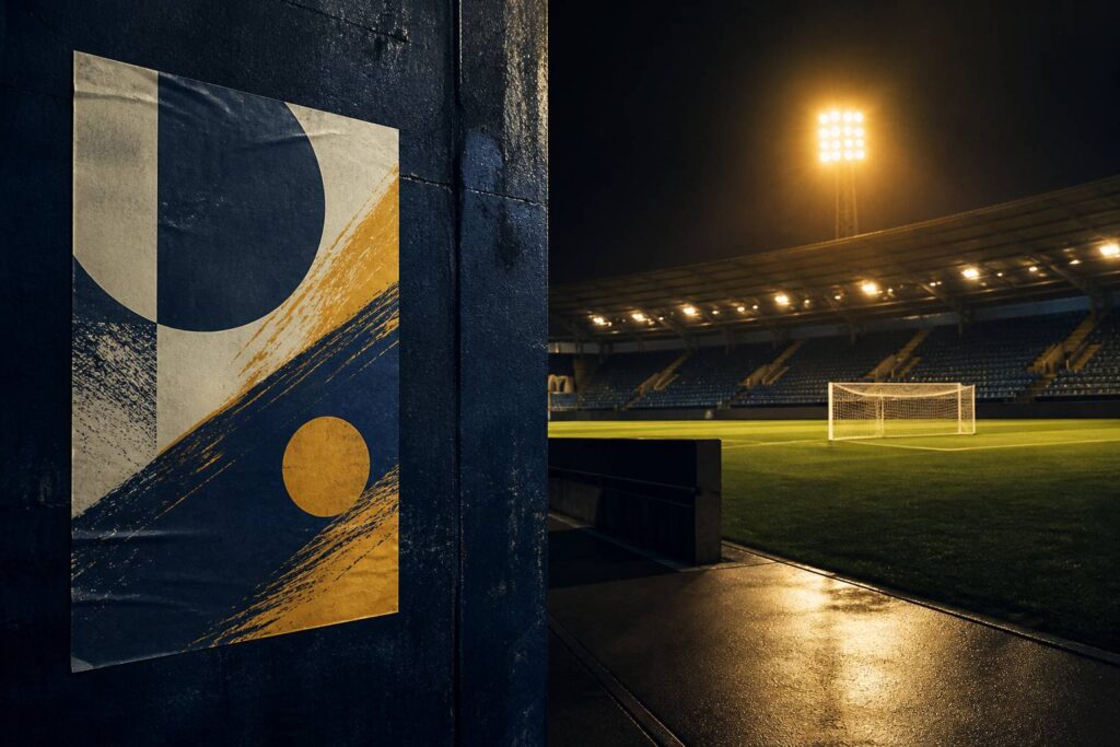 Stade de football moderne eclaire par les projecteurs en soir de match