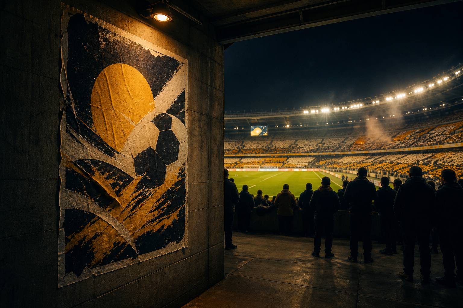 Stade en soirée d'ouverture de saison sous les projecteurs jaunes