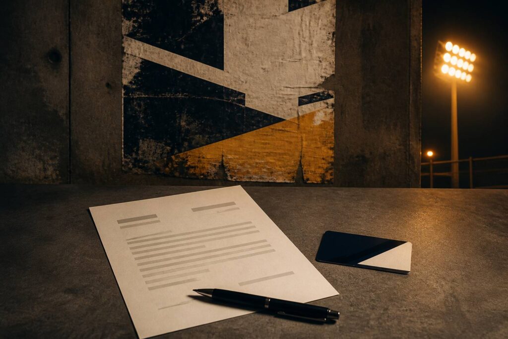 Lettre de résiliation et stylo sur une table avec une carte de membre de salle