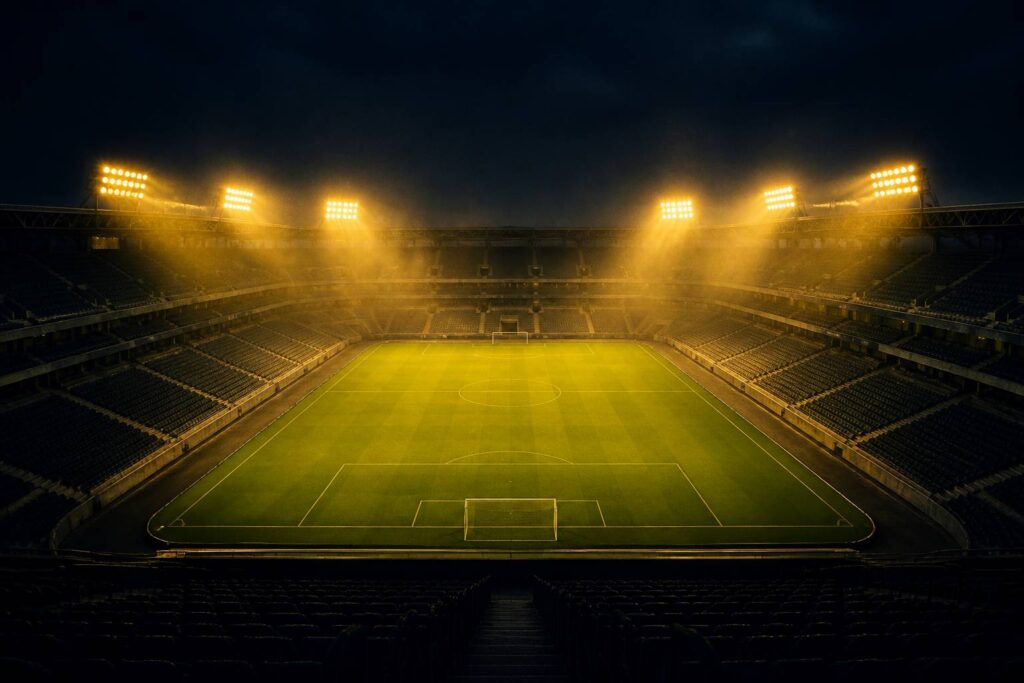 Stade de football en nocturne sous les projecteurs