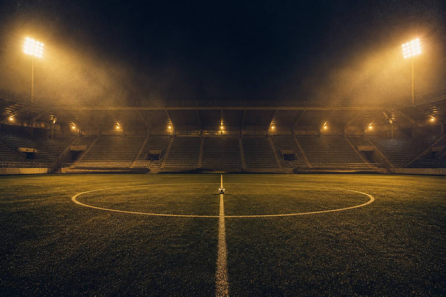 Rond central avec ballon sous la lumière des projecteurs