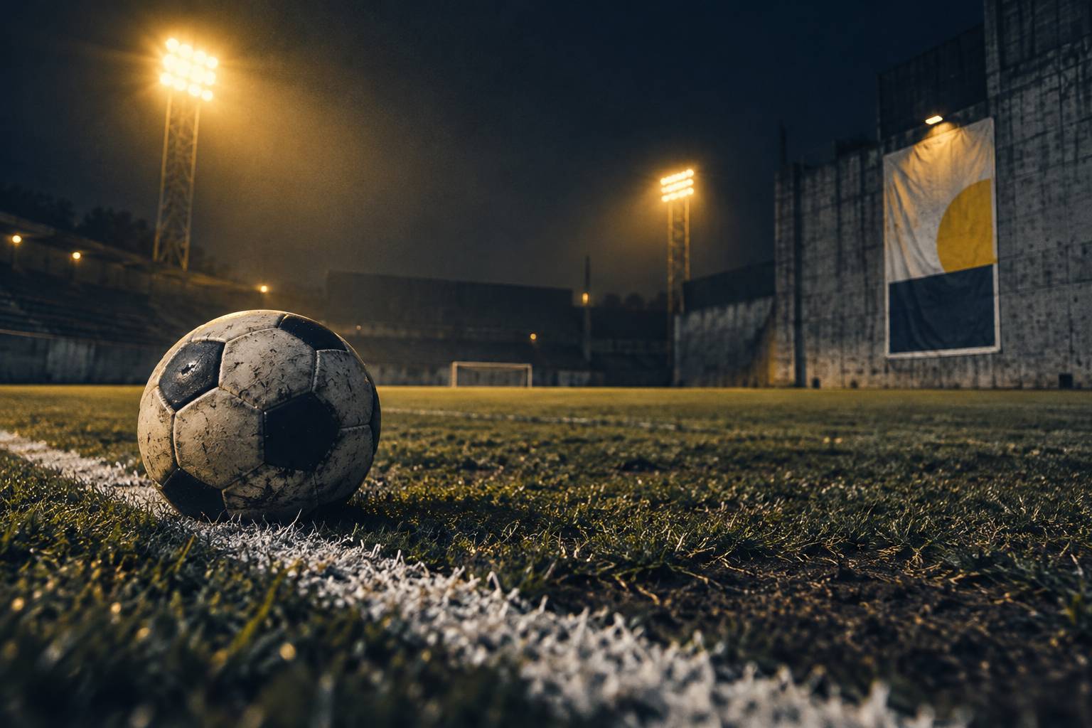 Ballon de football posé près de la ligne de touche sur la pelouse