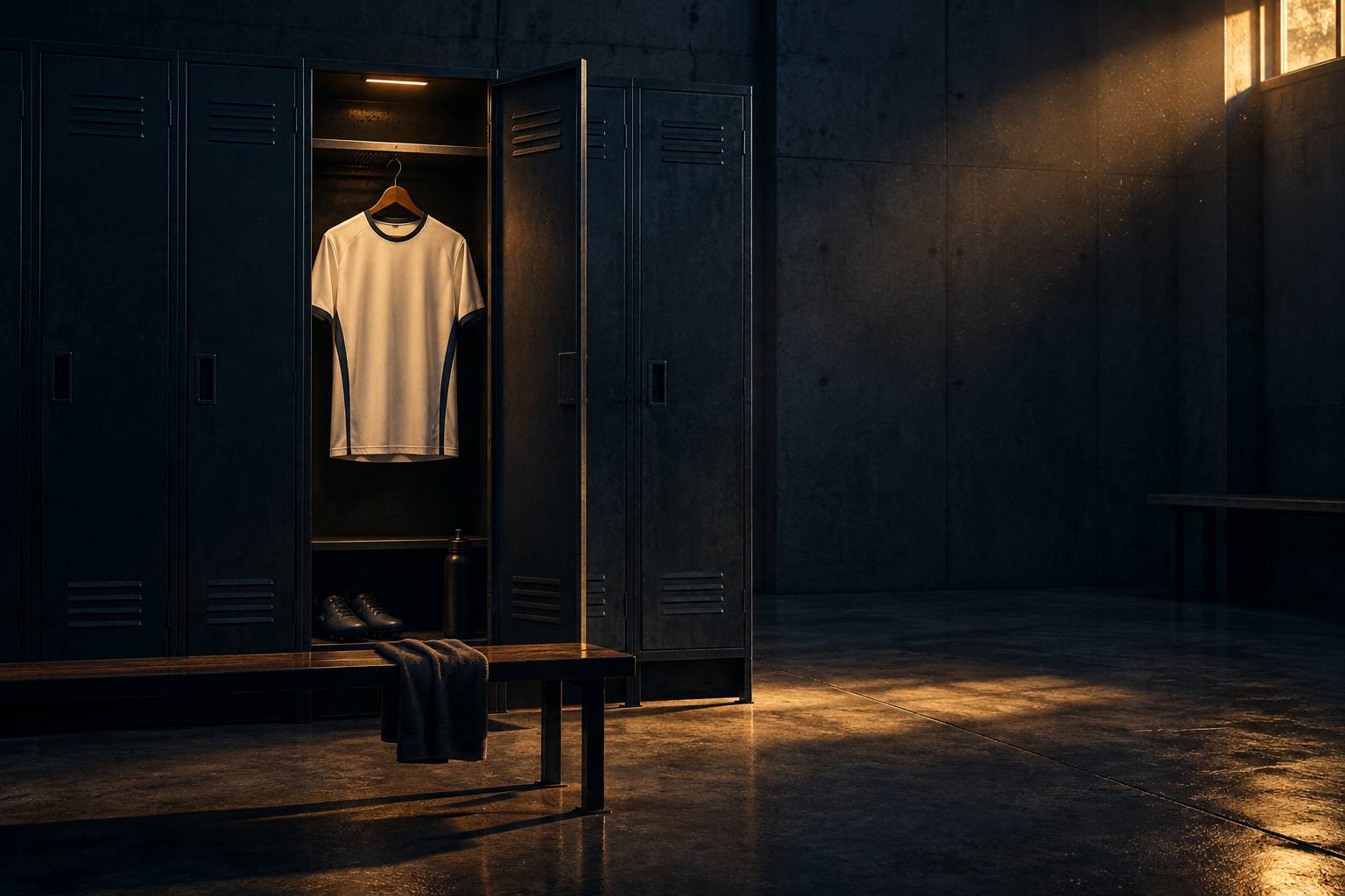 Maillot de football générique sans logo dans un vestiaire éclairé