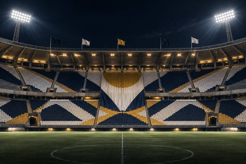 Mosaïque de cartons colorés dans les tribunes d'un stade